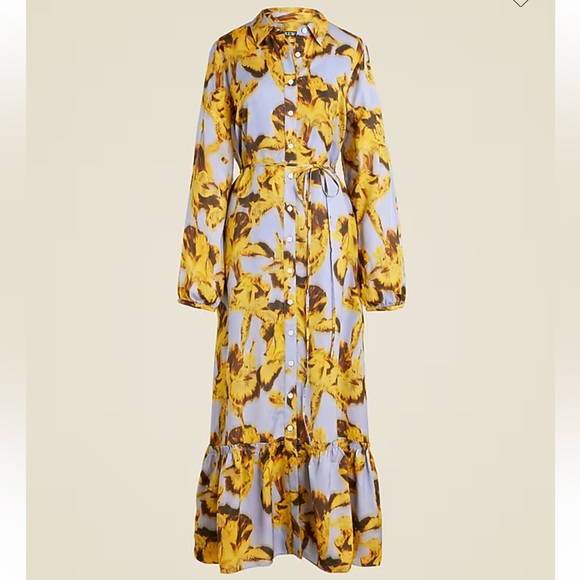 J. Crew Dresses & Skirts - J Crew Floral Button-Down Midi Dress - Yellow and blue viscose